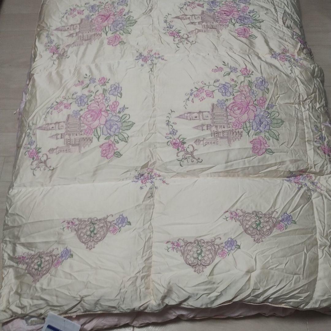 羽毛布団　丸八真綿　掛け布団　シングル　グースダウン　　シルクに刺繍　極美品