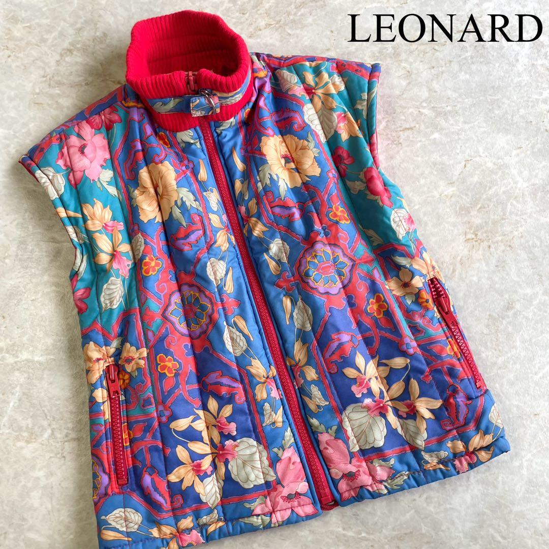 LEONARD レオナール 保温 花柄 スタンドカラー キルティング 中綿ベスト