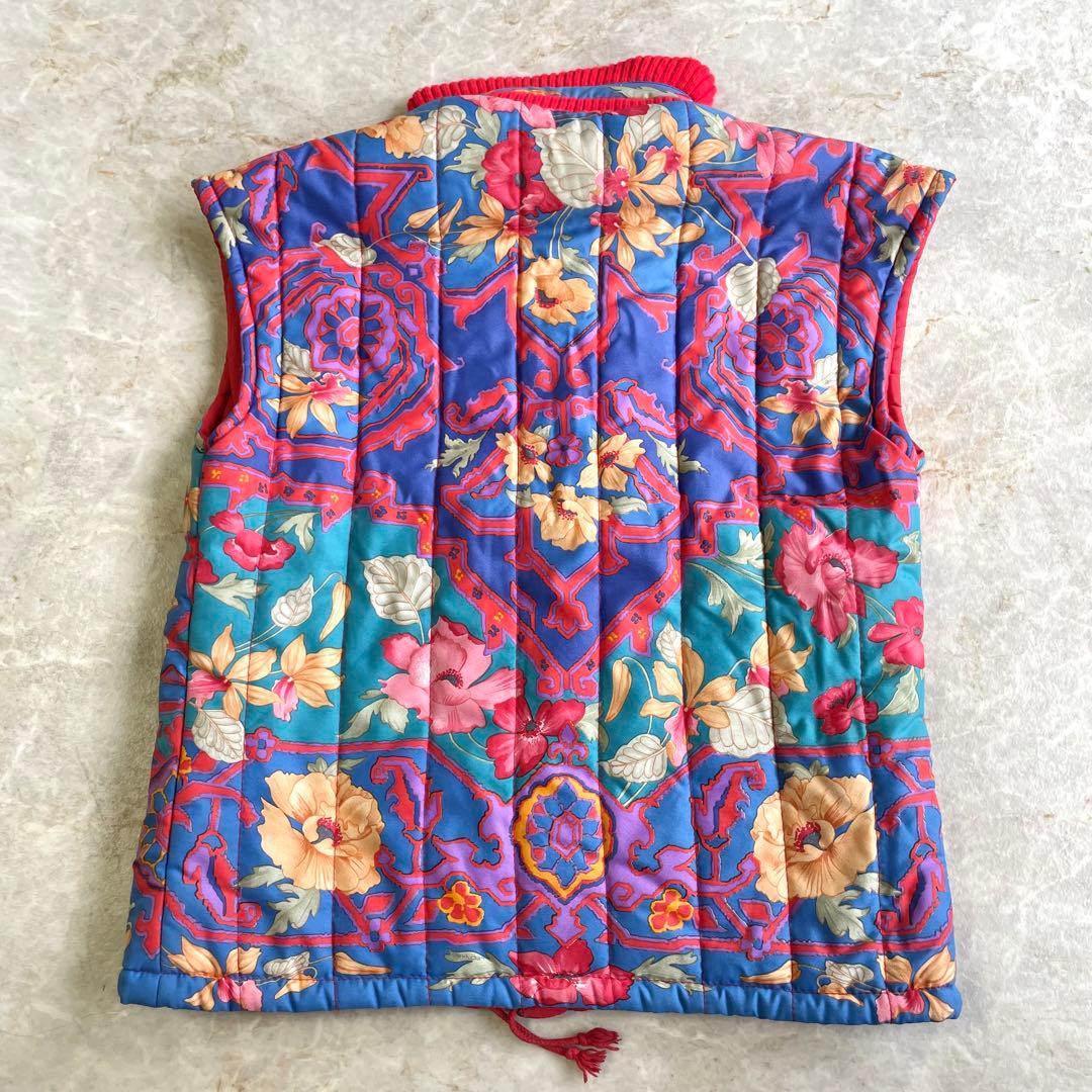 LEONARD レオナール 保温 花柄 スタンドカラー キルティング 中綿ベスト