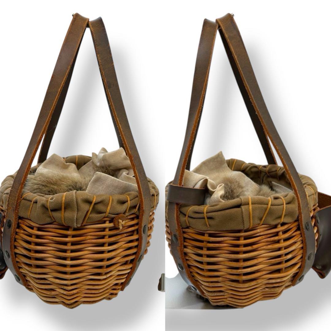 エバゴス 夜na夜na ファー リネン レザー カゴバッグ