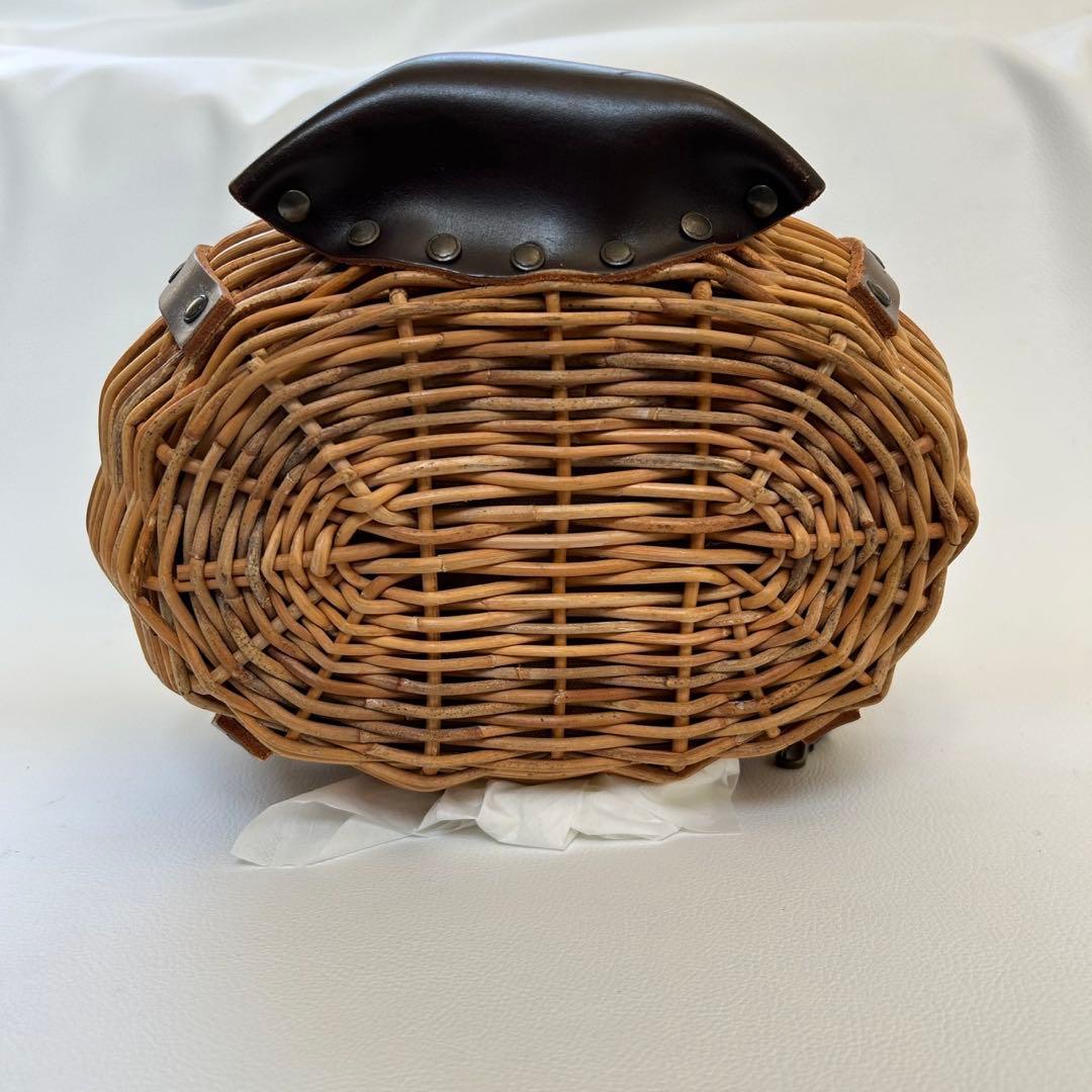 エバゴス 夜na夜na ファー リネン レザー カゴバッグ