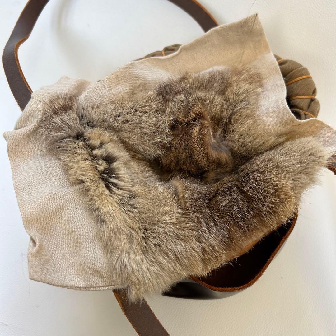 エバゴス 夜na夜na ファー リネン レザー カゴバッグ