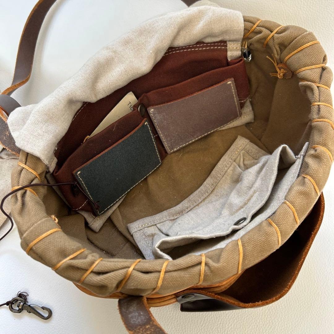 エバゴス 夜na夜na ファー リネン レザー カゴバッグ