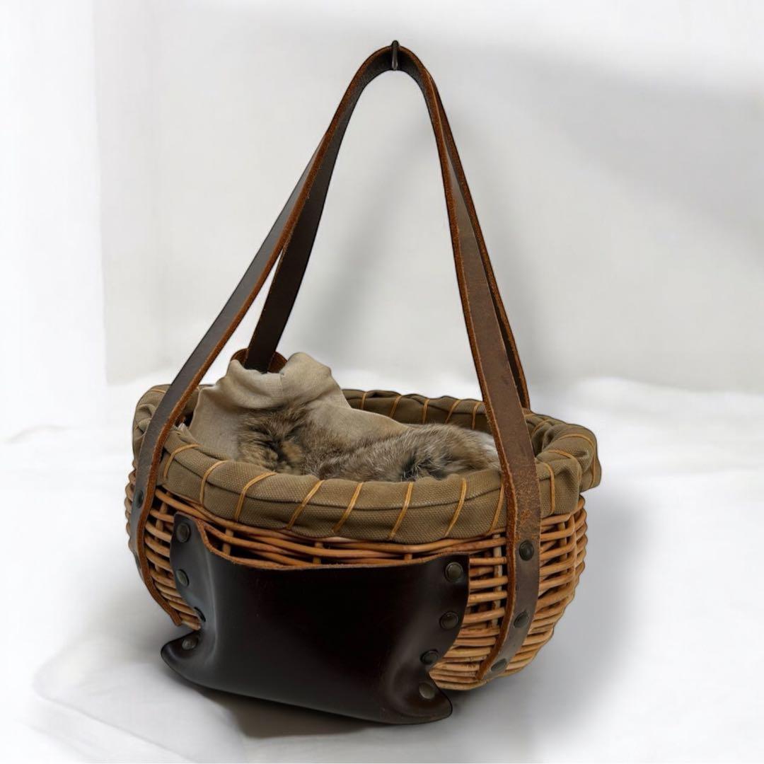 エバゴス 夜na夜na ファー リネン レザー カゴバッグ