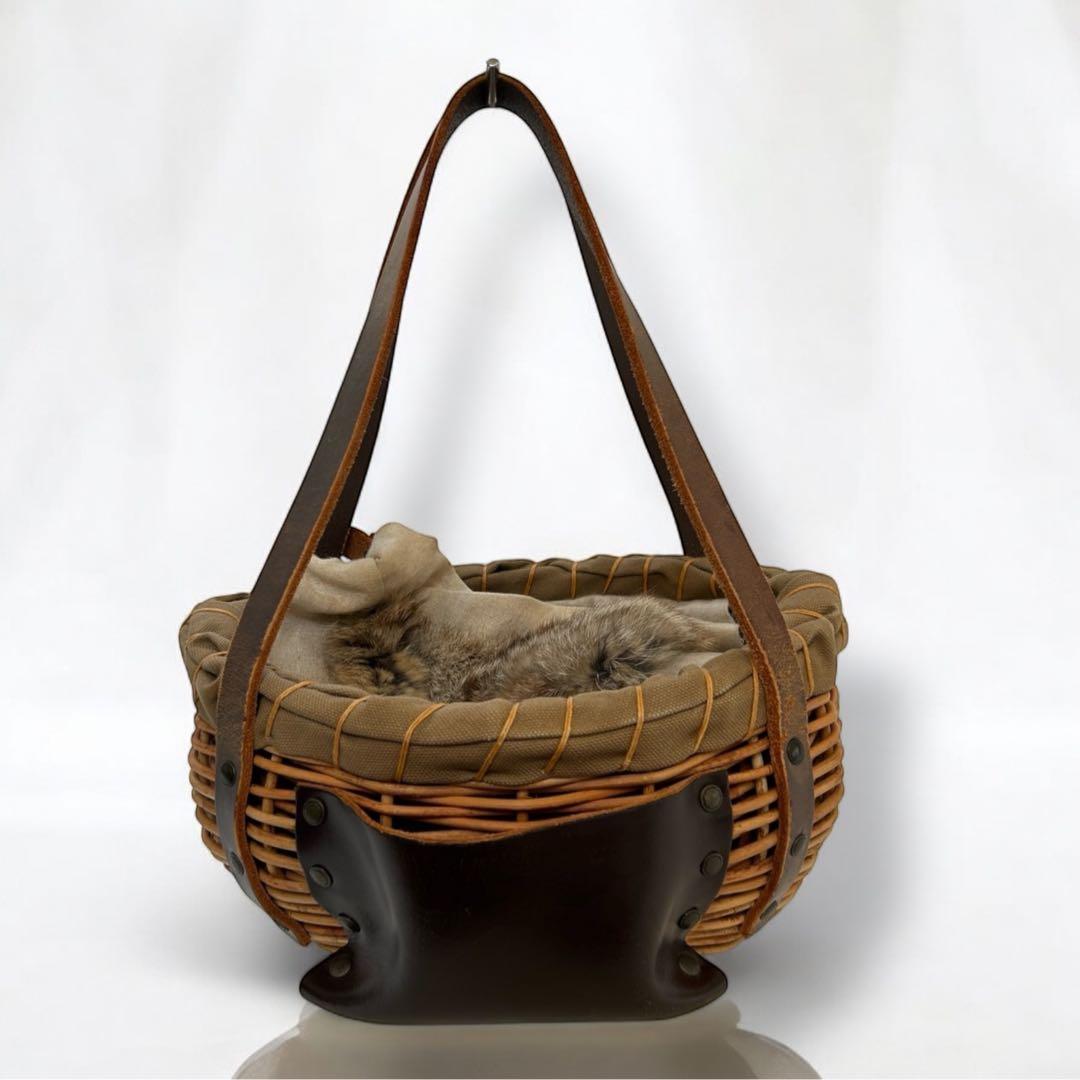 エバゴス 夜na夜na ファー リネン レザー カゴバッグ