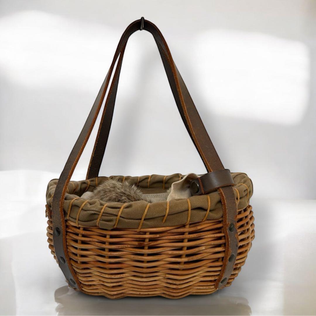 エバゴス 夜na夜na ファー リネン レザー カゴバッグ