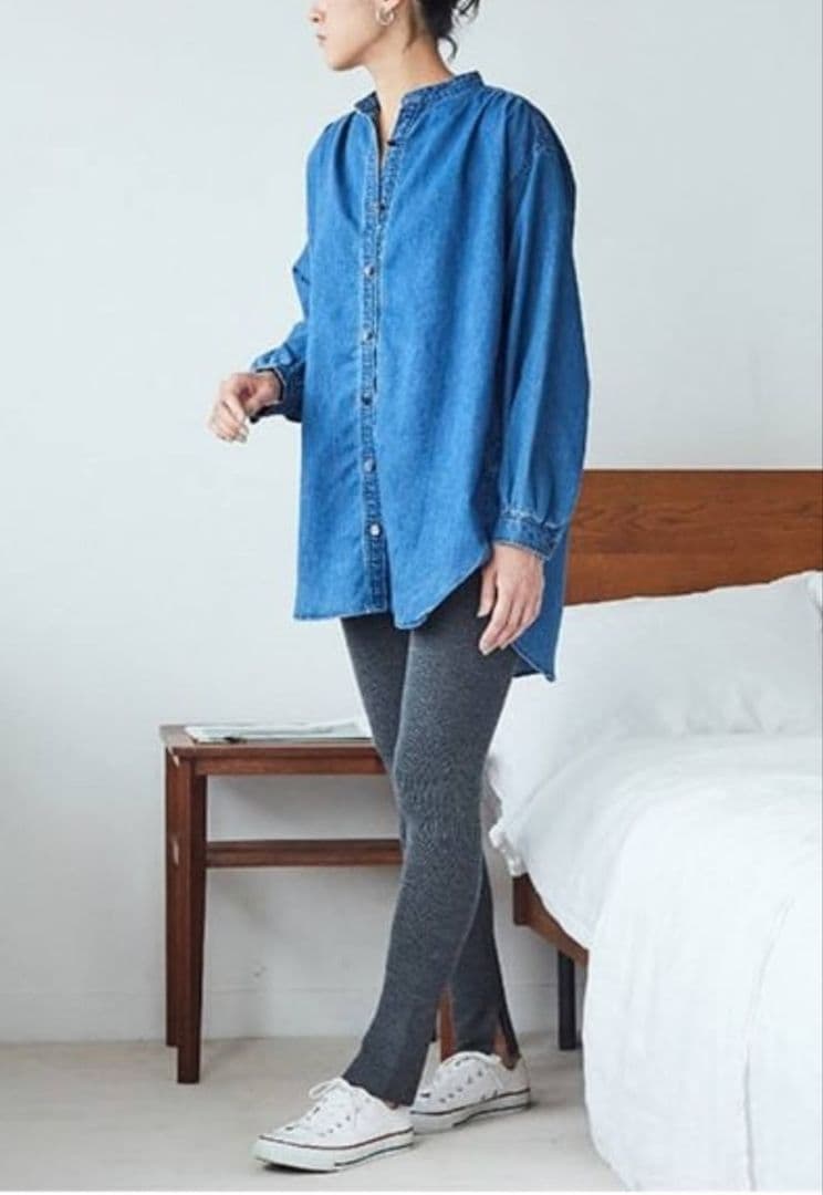 DRESS HERSELF シルクウール/レギンスパンツ　チャコールグレー