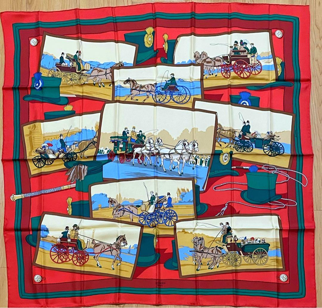 【美品】エルメス／カレ90　スカーフ／シルク／馬