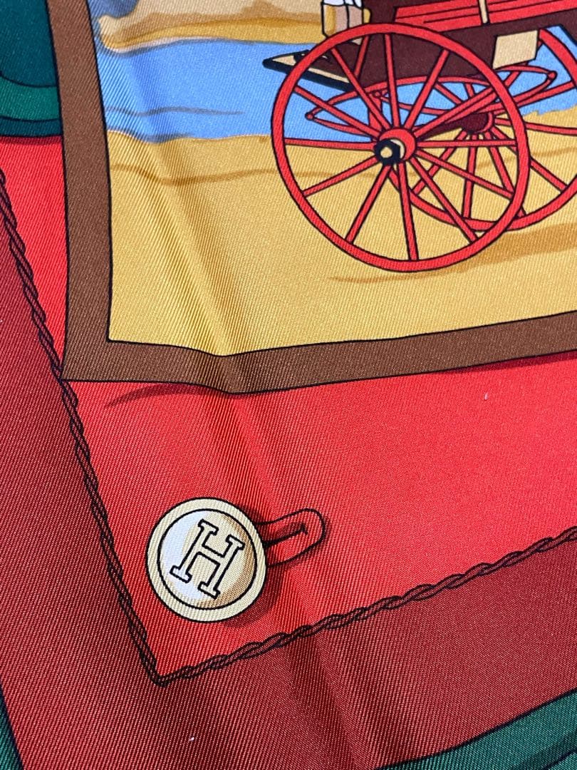 【美品】エルメス／カレ90　スカーフ／シルク／馬