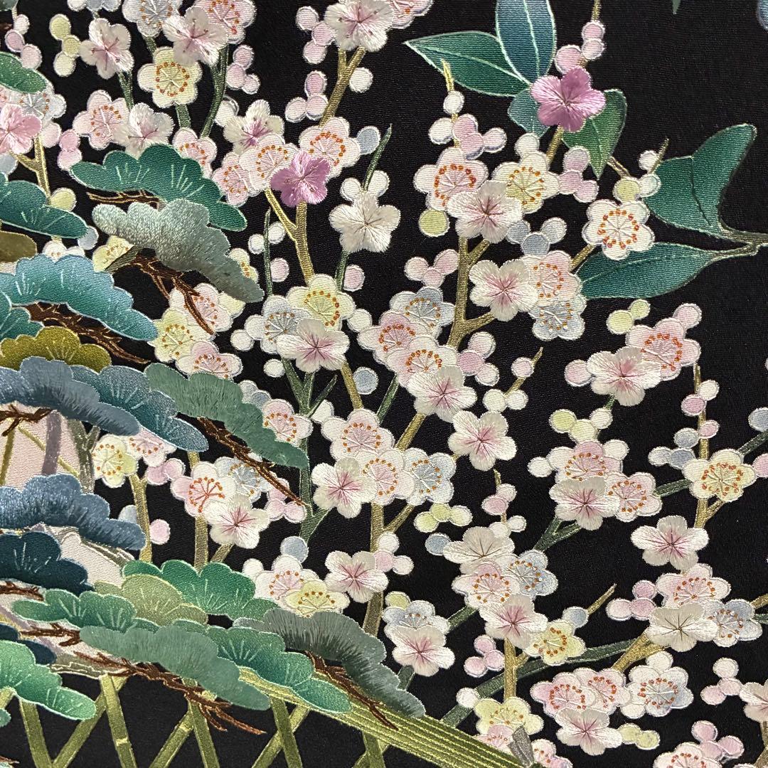 D6 黒留袖 総刺繍 蘇州刺繍 花模様 正絹 着物 袷 美品
