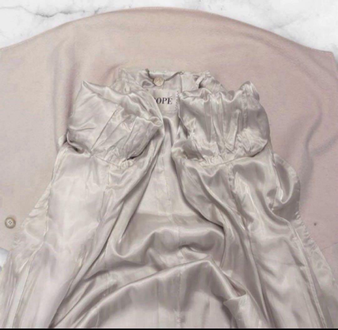 ROPE カシミヤ10%ブレンド　女優襟　ラップ　ガウン　腰ベルト　ロングコート