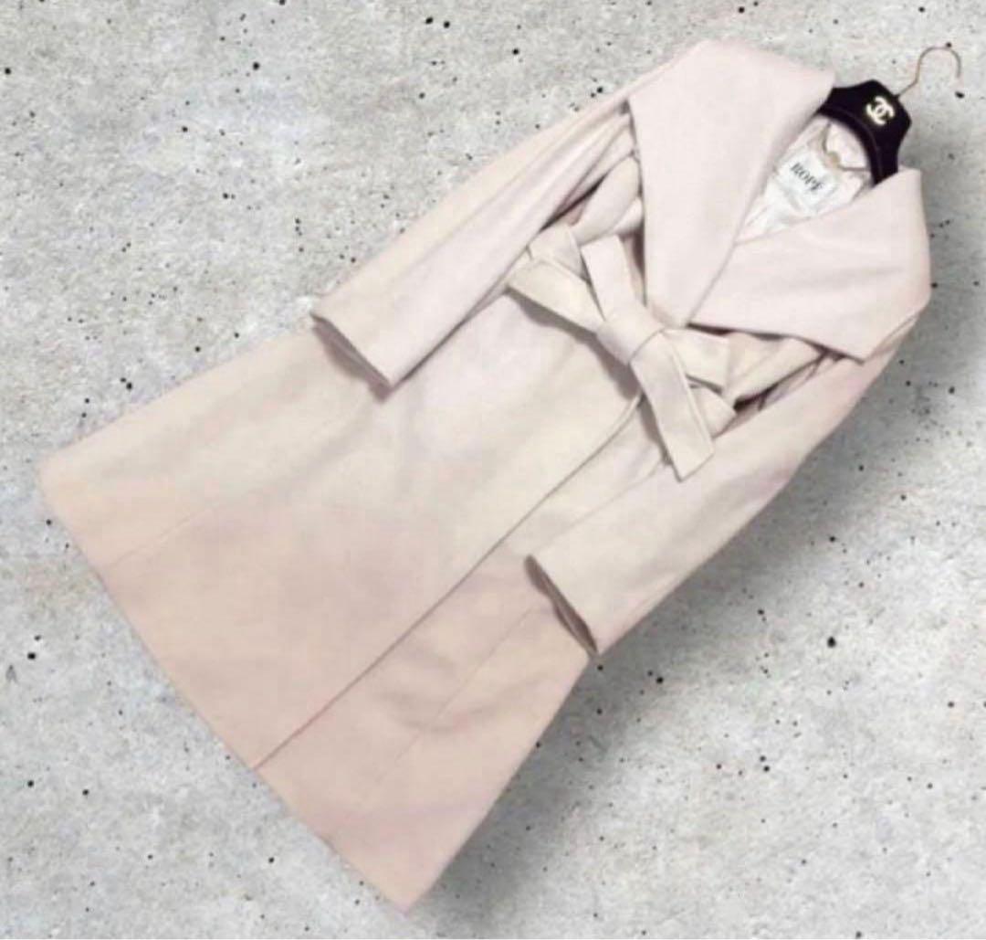 ROPE カシミヤ10%ブレンド　女優襟　ラップ　ガウン　腰ベルト　ロングコート