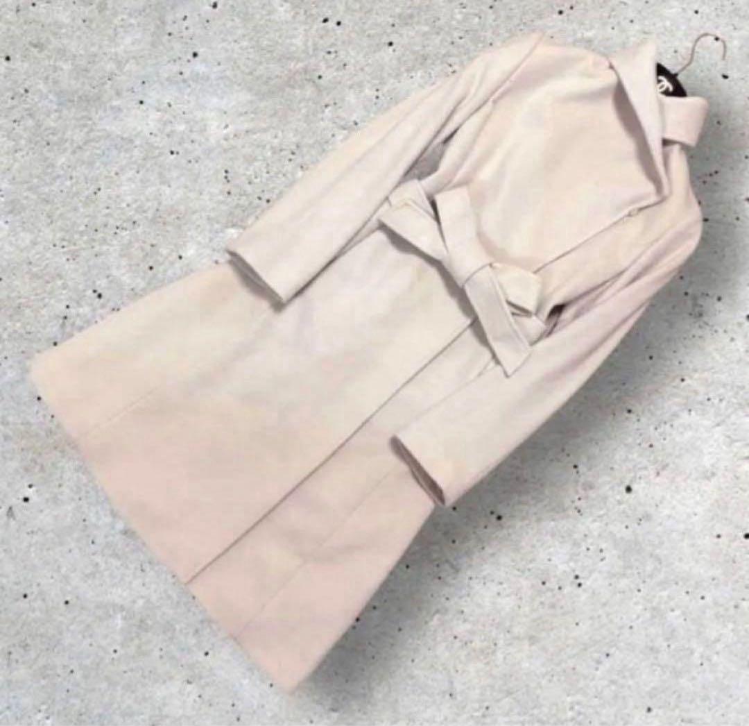 ROPE カシミヤ10%ブレンド　女優襟　ラップ　ガウン　腰ベルト　ロングコート