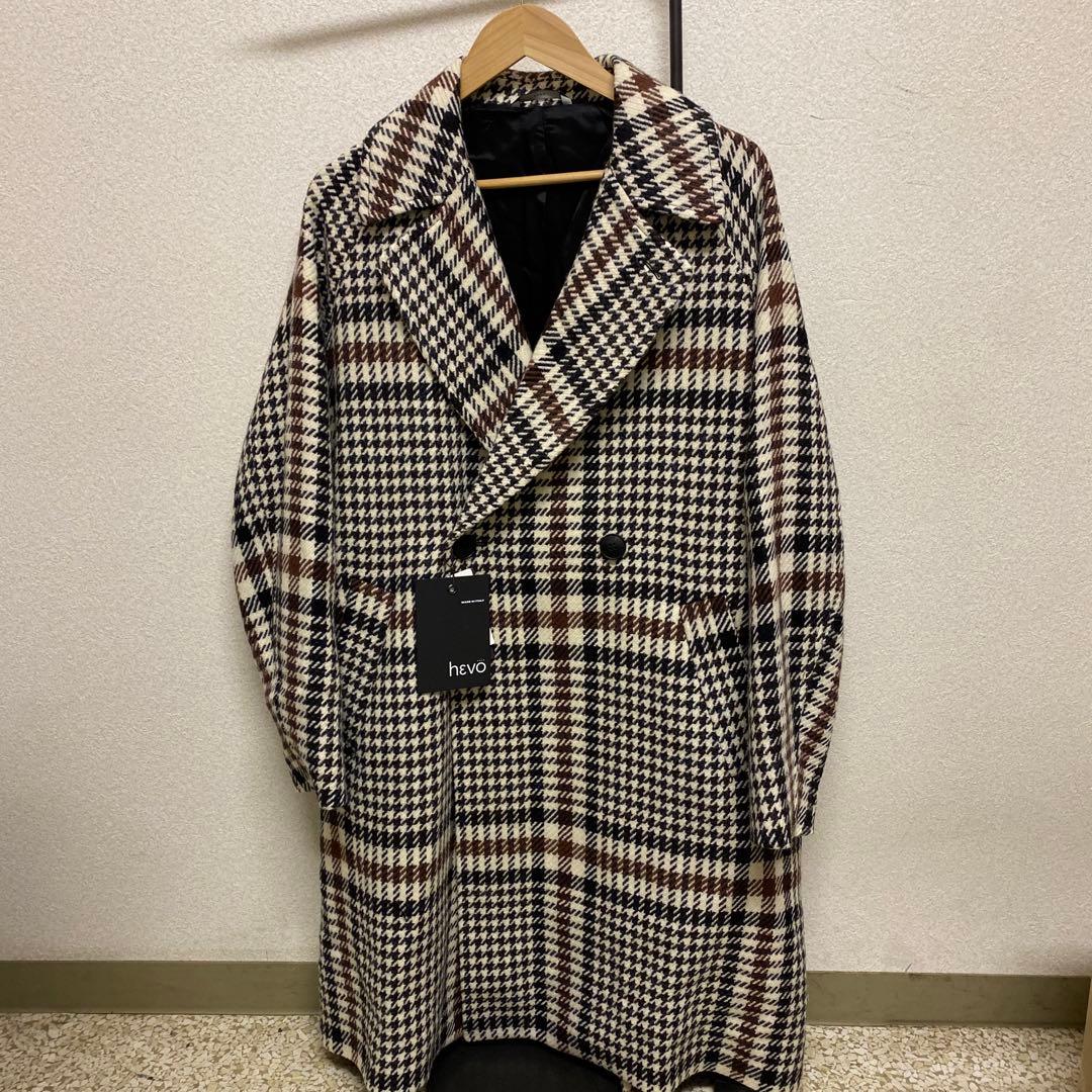 hevo チェック柄 ダブルブレストコート