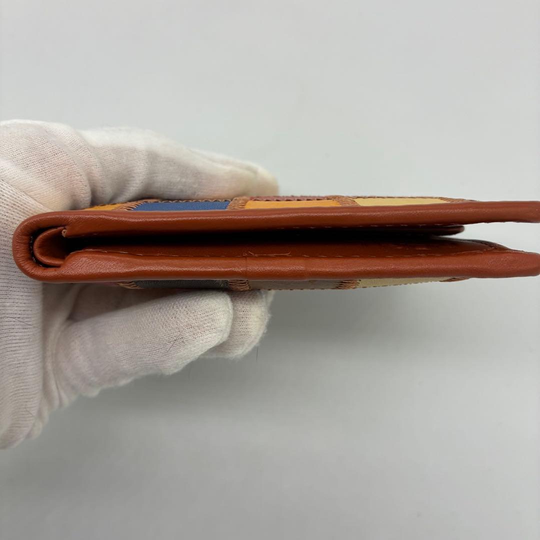 未使用■トライオン　二つ折り財布　小銭入れ付 パッチワーク　マルチカラー　レザー