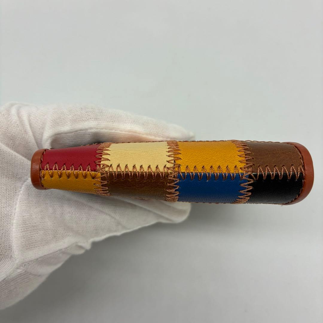 未使用■トライオン　二つ折り財布　小銭入れ付 パッチワーク　マルチカラー　レザー