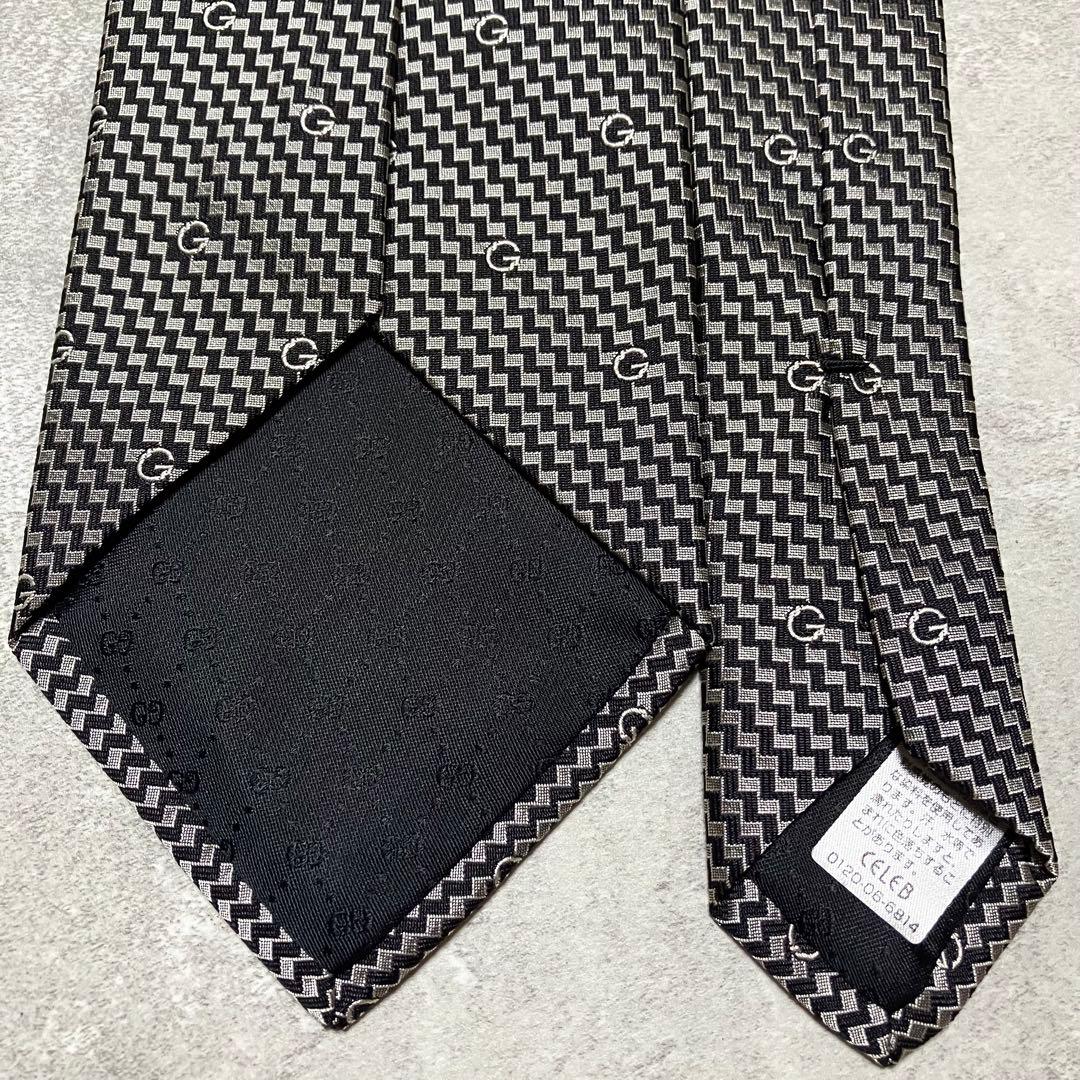 新品同様　GUCCI ネクタイ　シルク　G柄　ヘリンボーン　光沢感　イタリア製