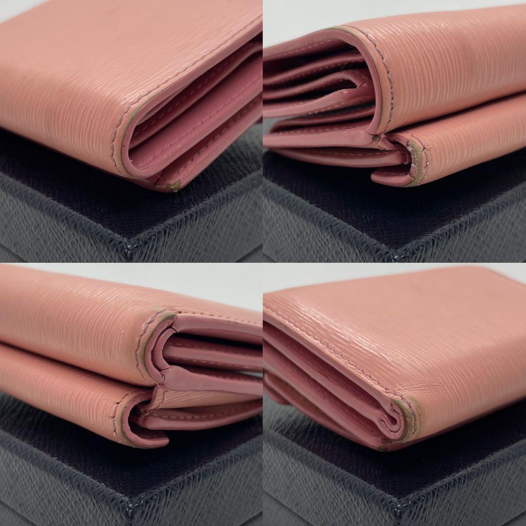 【美品】プラダ 三つ折り財布 コンパクト財布 サフィアーノレザー 小銭 ピンク