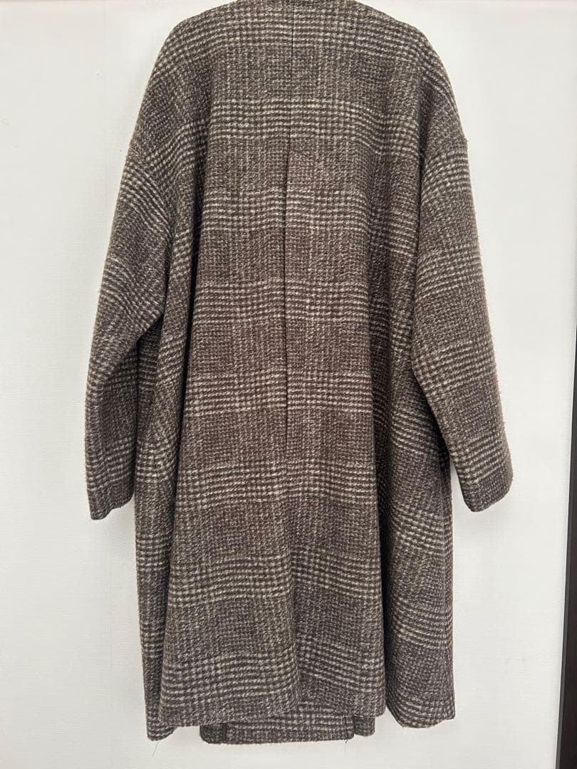 spick &span ノーカラーチェックロングコート　36 ブラウン