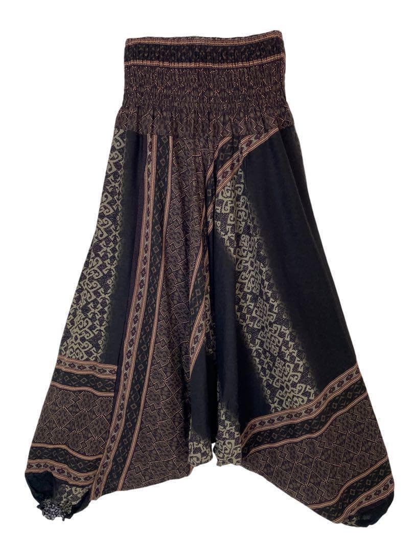 【新品】サルエルパンツ　タイパンツ　男女兼用　D柄ダークブラウン　F66-8