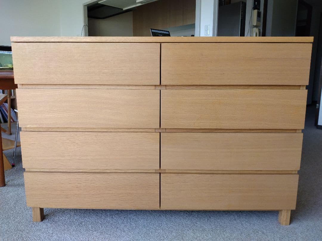 【訳あり】MUJI無印良品 オーク材チェスト4段120cm/ワイドキャビネット