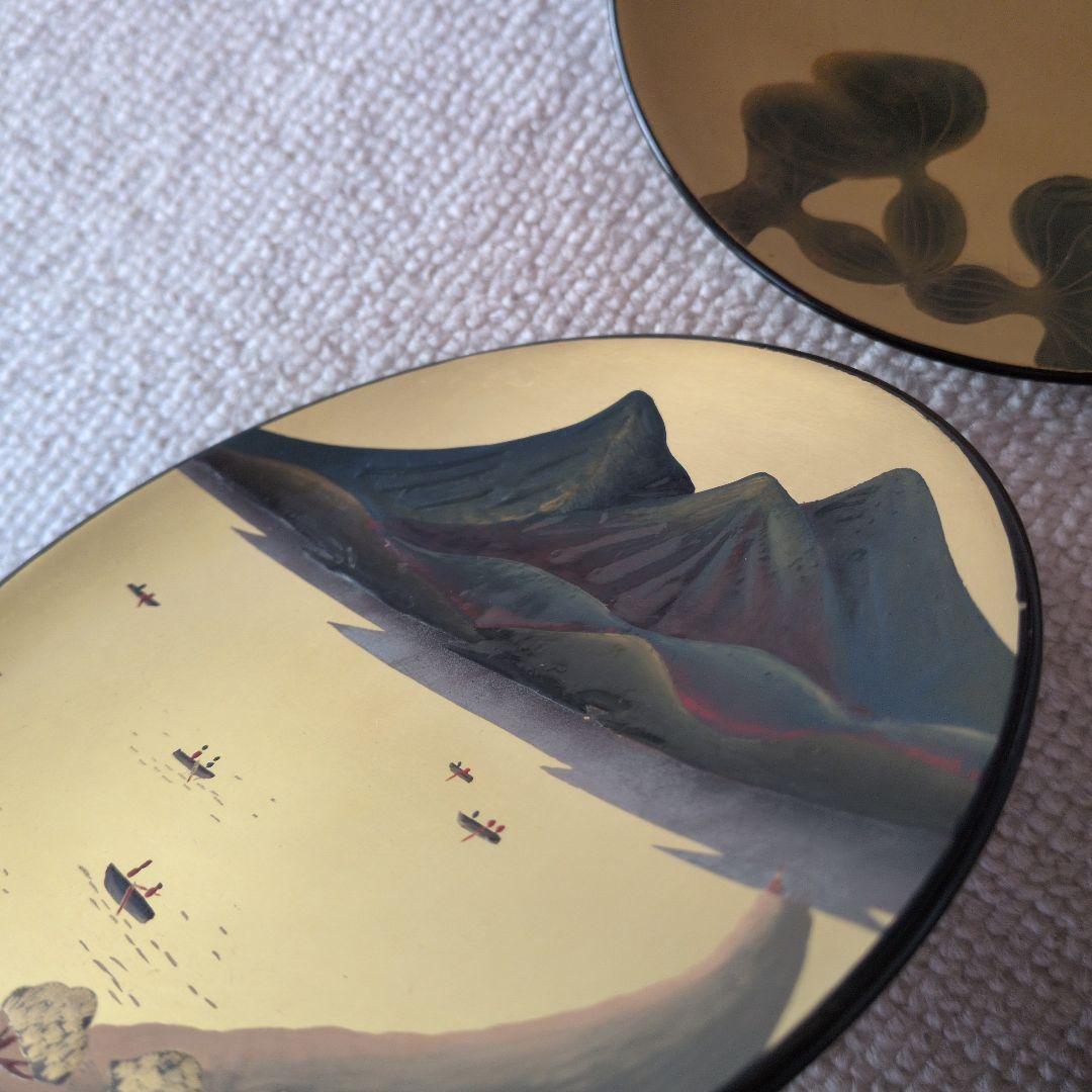 金地　金魚・猪苗代湖デザイン　金色小皿　8枚セット