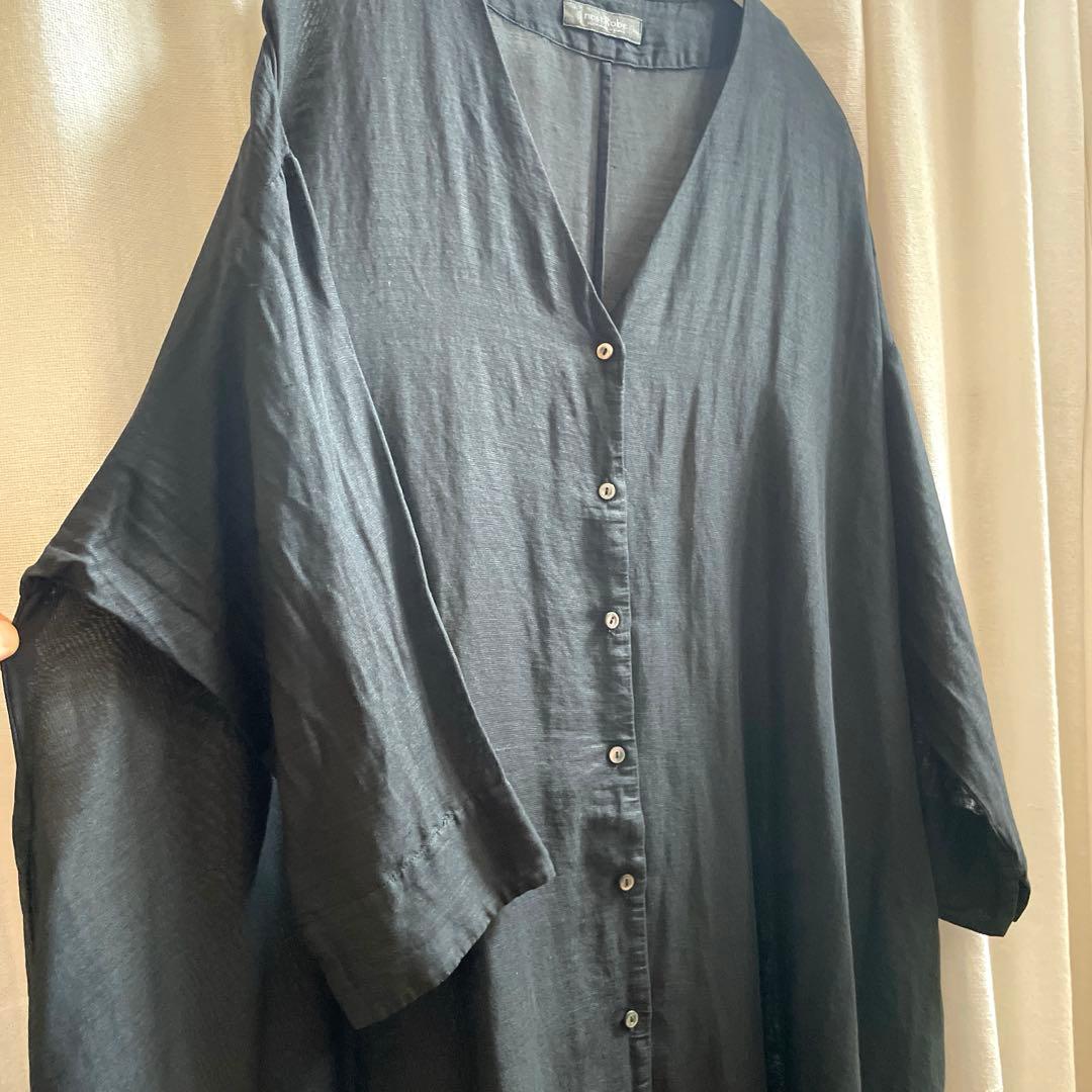 【最安値】nest Robe★ バンブーコットンボイルVネックチュニック 黒