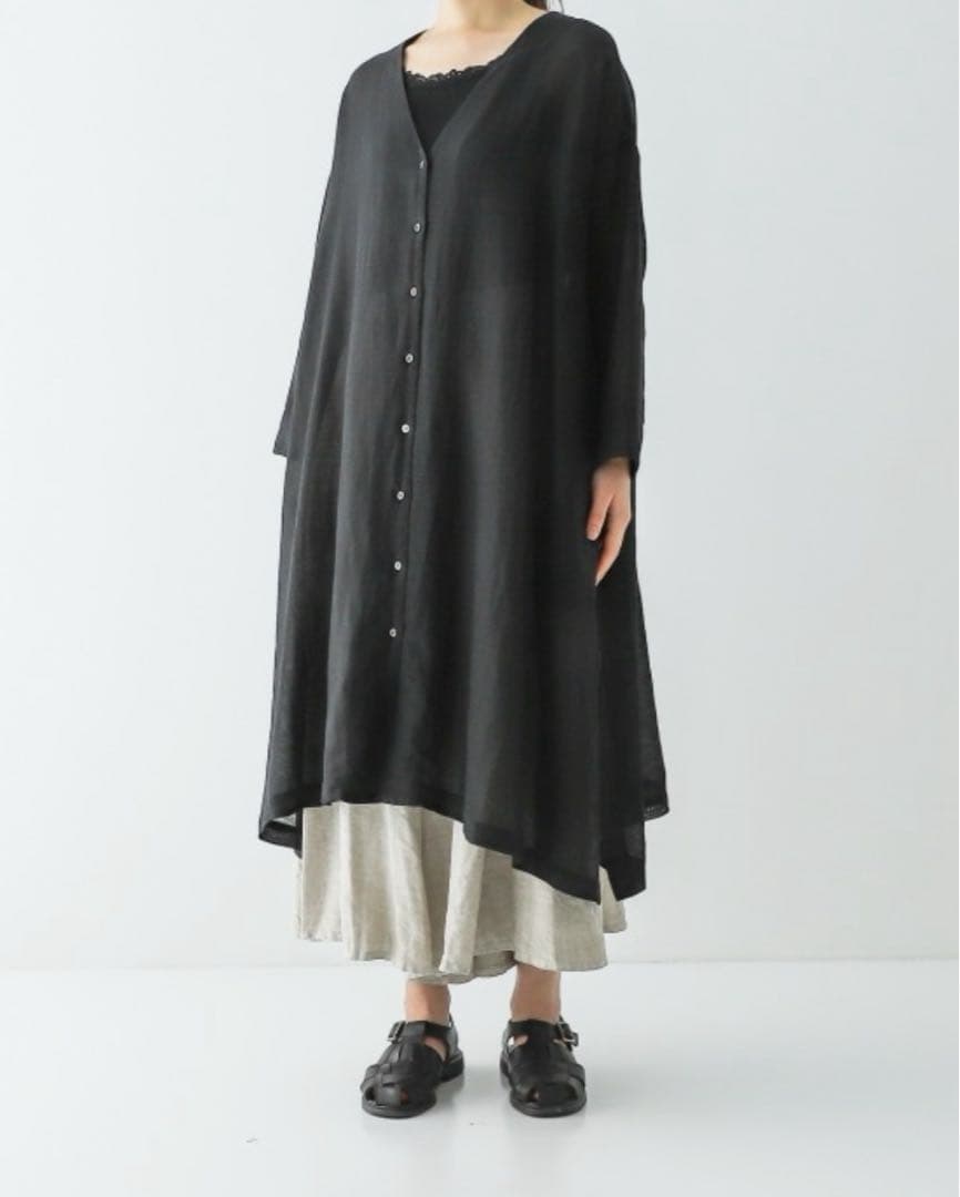 【最安値】nest Robe★ バンブーコットンボイルVネックチュニック 黒