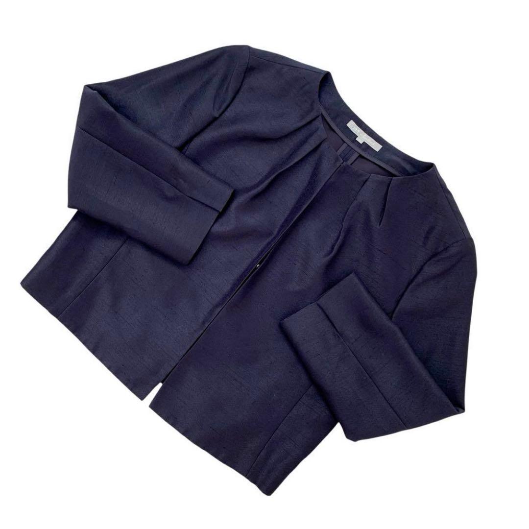 【上質ライン✨極美品】23区 ノーカラージャケット ネイビー 38 フォーマル