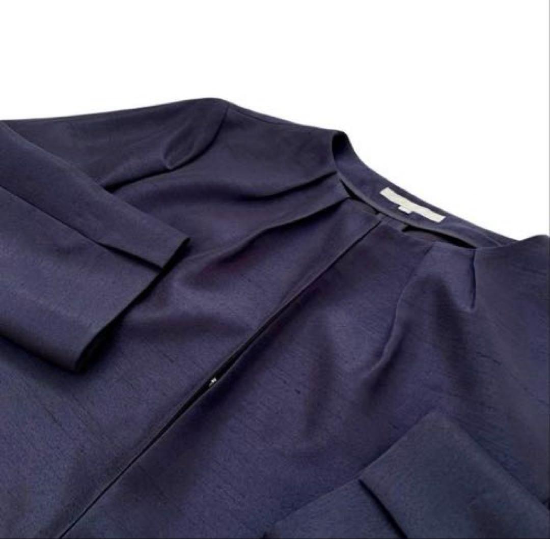 【上質ライン✨極美品】23区 ノーカラージャケット ネイビー 38 フォーマル