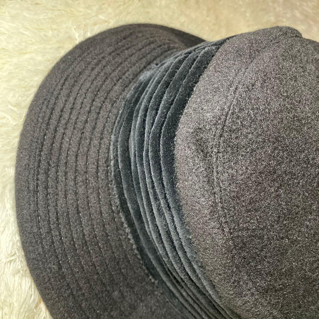 【美品】HERMES カシミヤ100% 黒 バケット ハット 帽子 フランス製