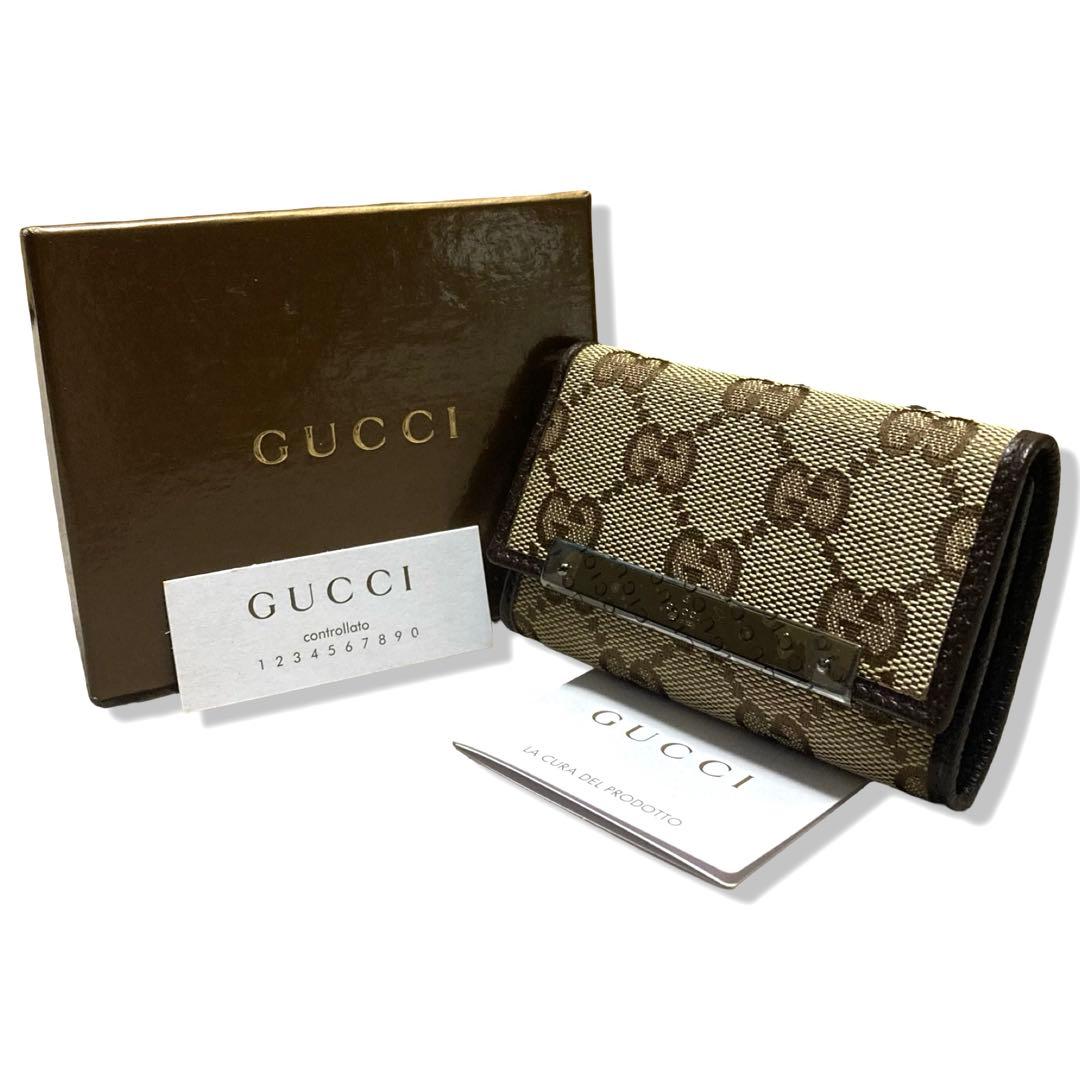 箱付き未使用品　グッチ　キーケース　6連　GG柄　キャンバス　ブラウン
