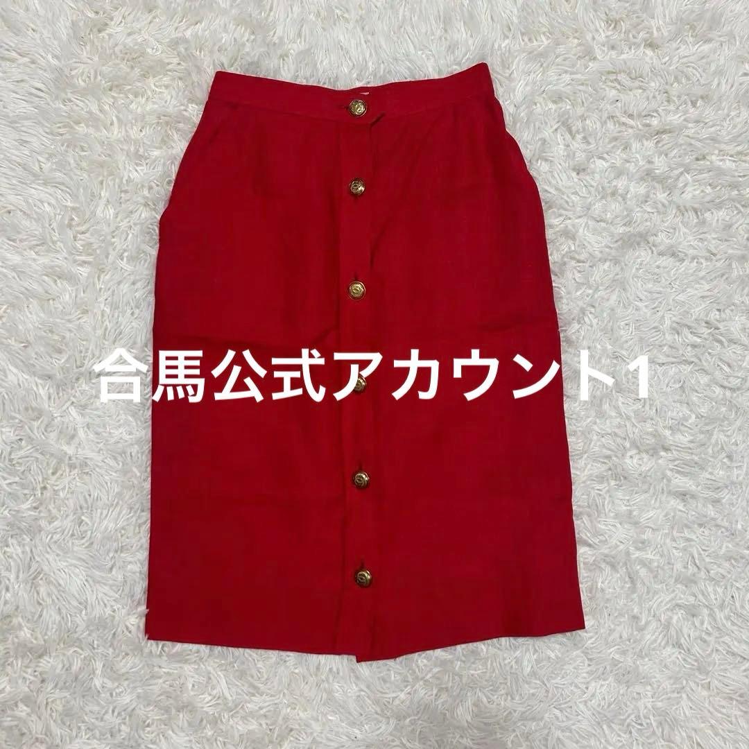 合馬公式アカウント1 　CHANEL スカート　赤　ミディ丈　スーツ地
