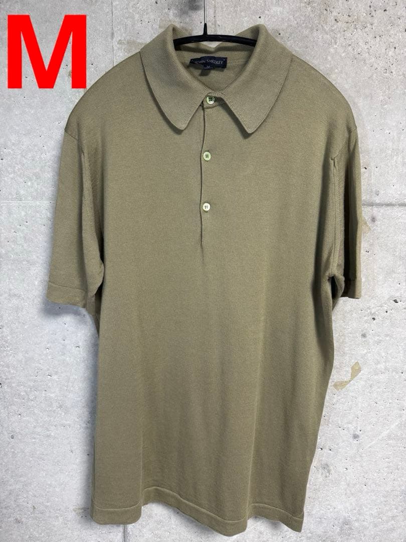 ★JOHN SMEDLEY オリーブ ポロシャツ M ジョンスメドレー半袖ニット