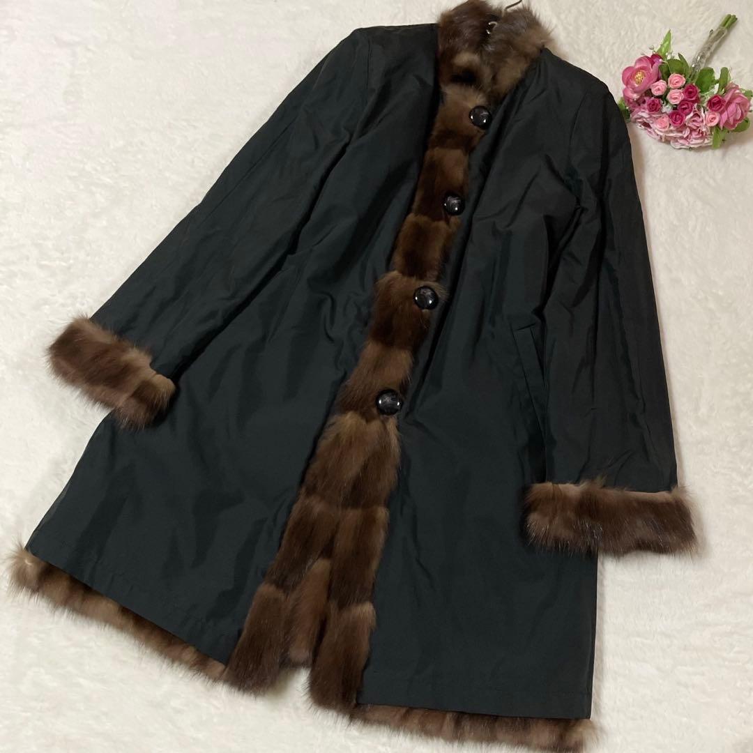 【美品】 ロシアンセーブル リバーシブル 毛皮 ロングコート サイズL相当