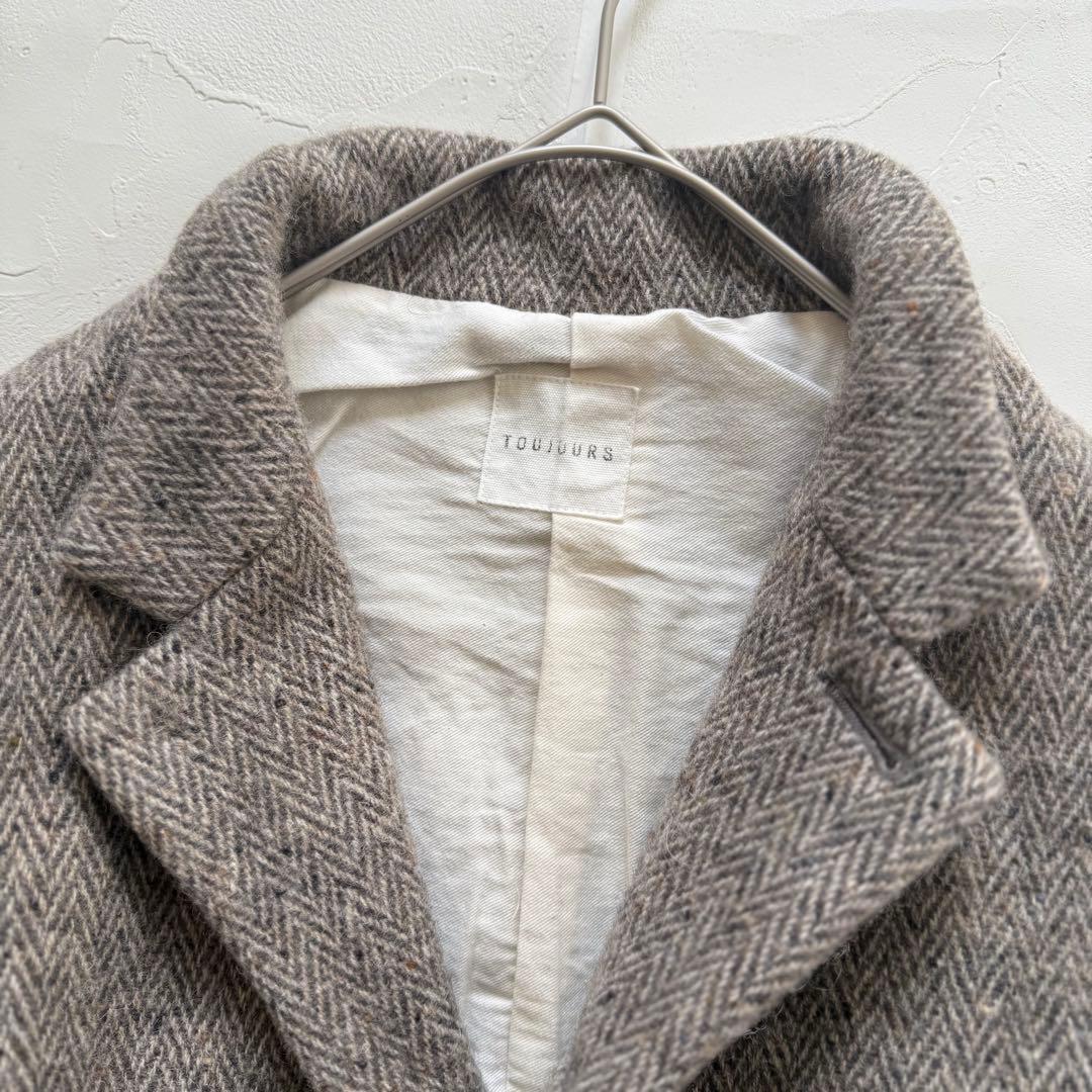 トゥジュー　ウールヘリンボーン　ジャケットコート　ツイード　ベージュ