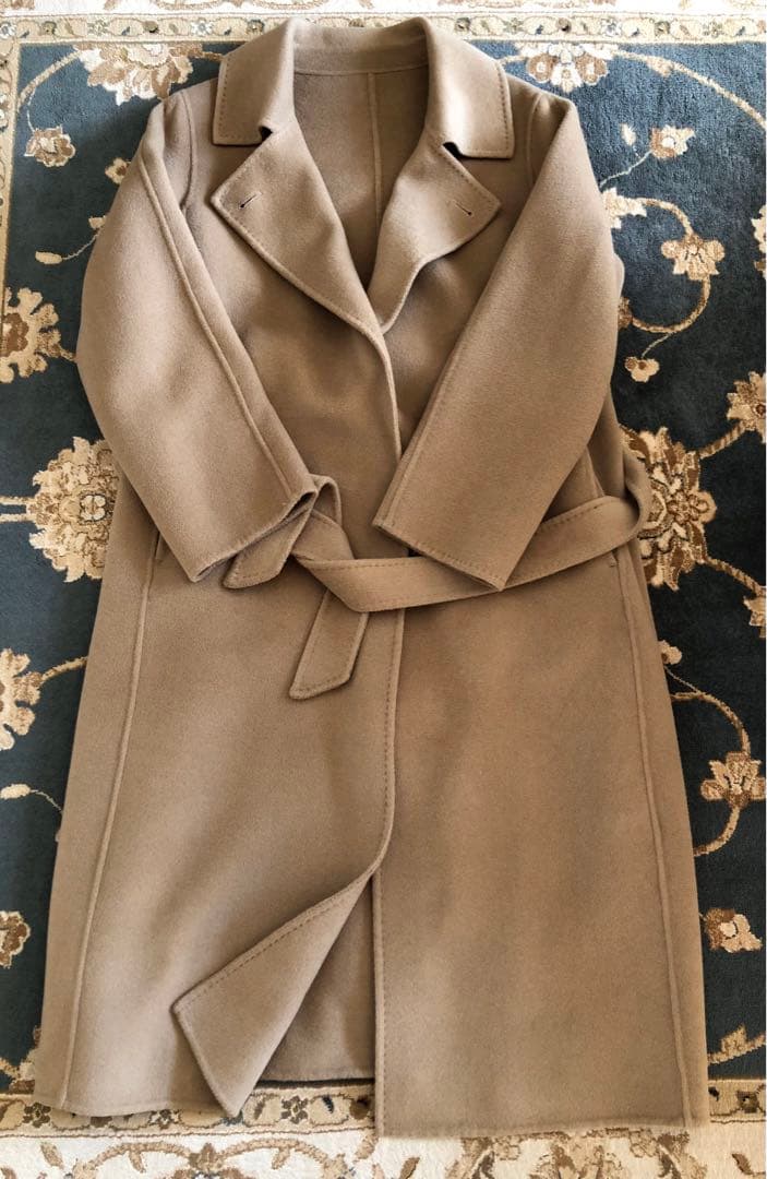 ウールカシミヤ　上質　ダブルフェイス　ガウンコート　キャメル　美品
