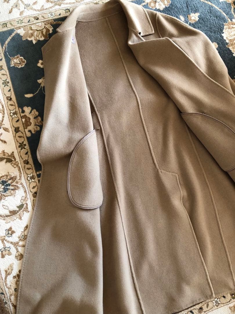 ウールカシミヤ　上質　ダブルフェイス　ガウンコート　キャメル　美品