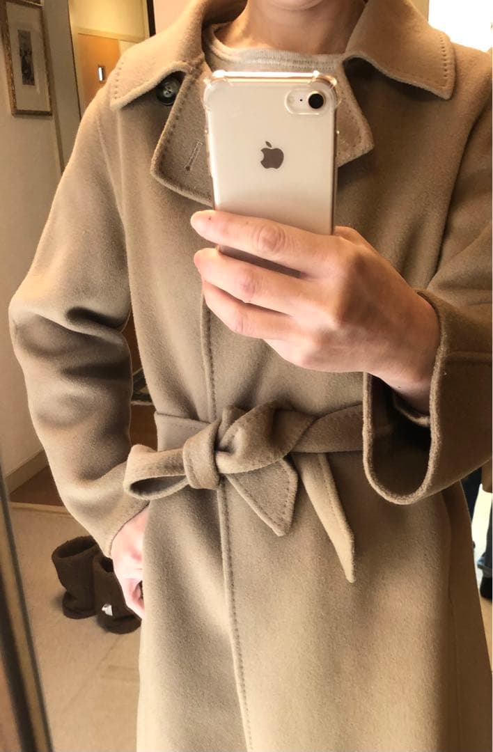 ウールカシミヤ　上質　ダブルフェイス　ガウンコート　キャメル　美品