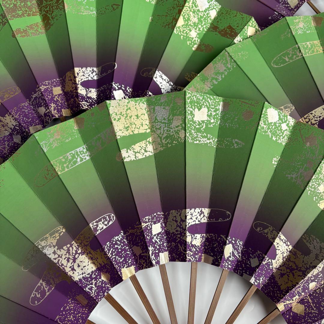 (905)舞扇　7本セット　緑　紫　金銀　煤竹