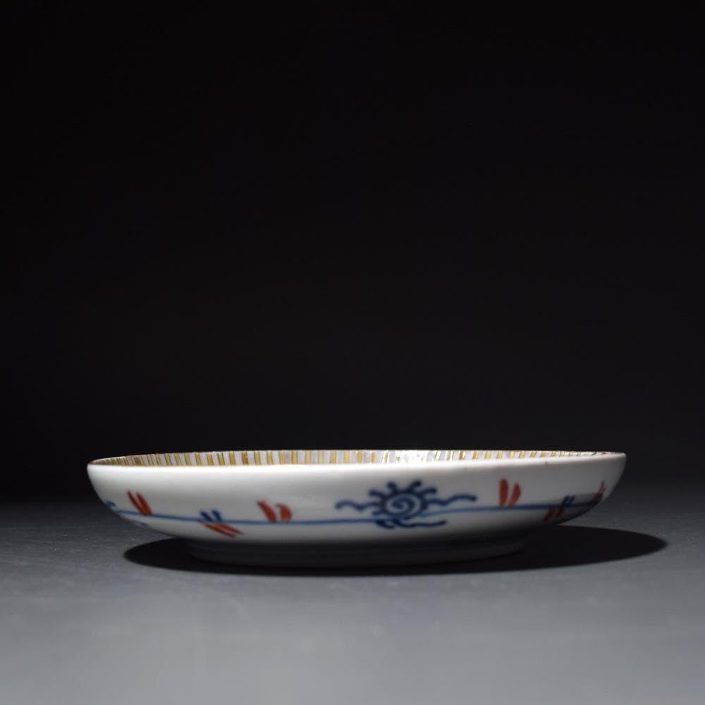 明治時代 古伊万里 色絵金彩花鳥文皿 なます皿 平皿 骨董品 和食器 有田焼
