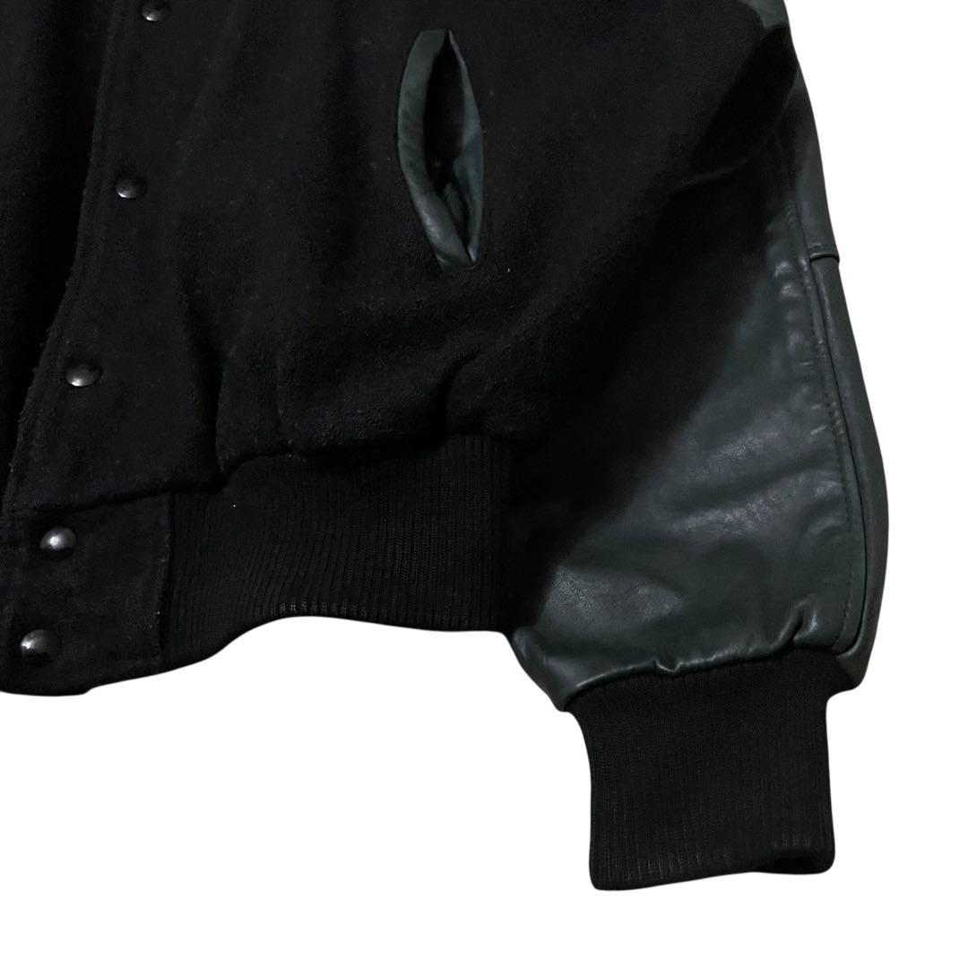 レザージャケット刺繍スタジャンブラックレザー袖ウール企業ヴィンテージ