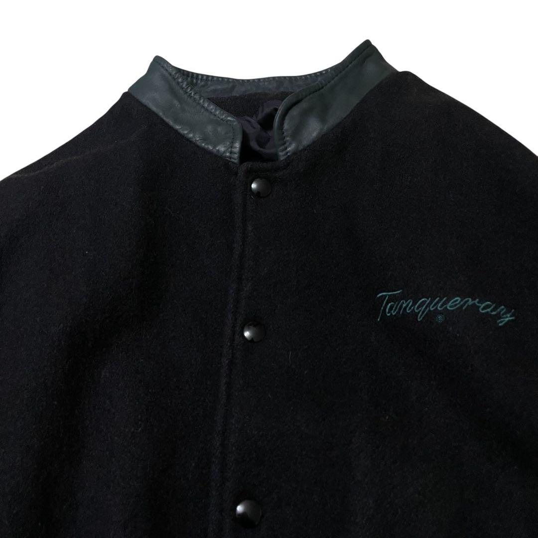 レザージャケット刺繍スタジャンブラックレザー袖ウール企業ヴィンテージ