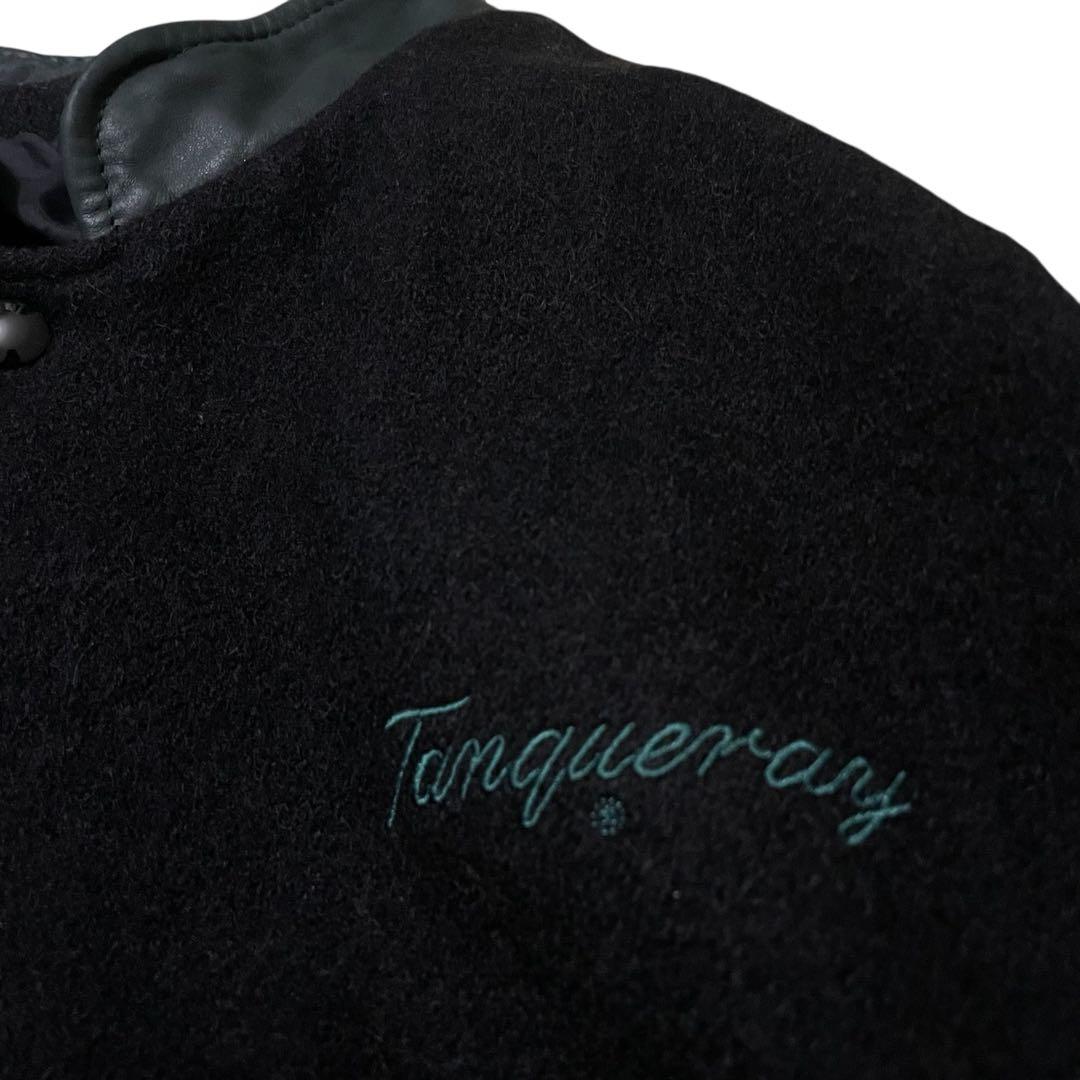 レザージャケット刺繍スタジャンブラックレザー袖ウール企業ヴィンテージ