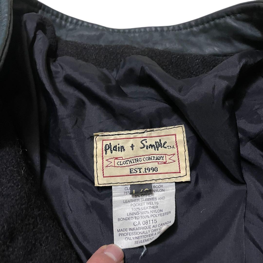 レザージャケット刺繍スタジャンブラックレザー袖ウール企業ヴィンテージ