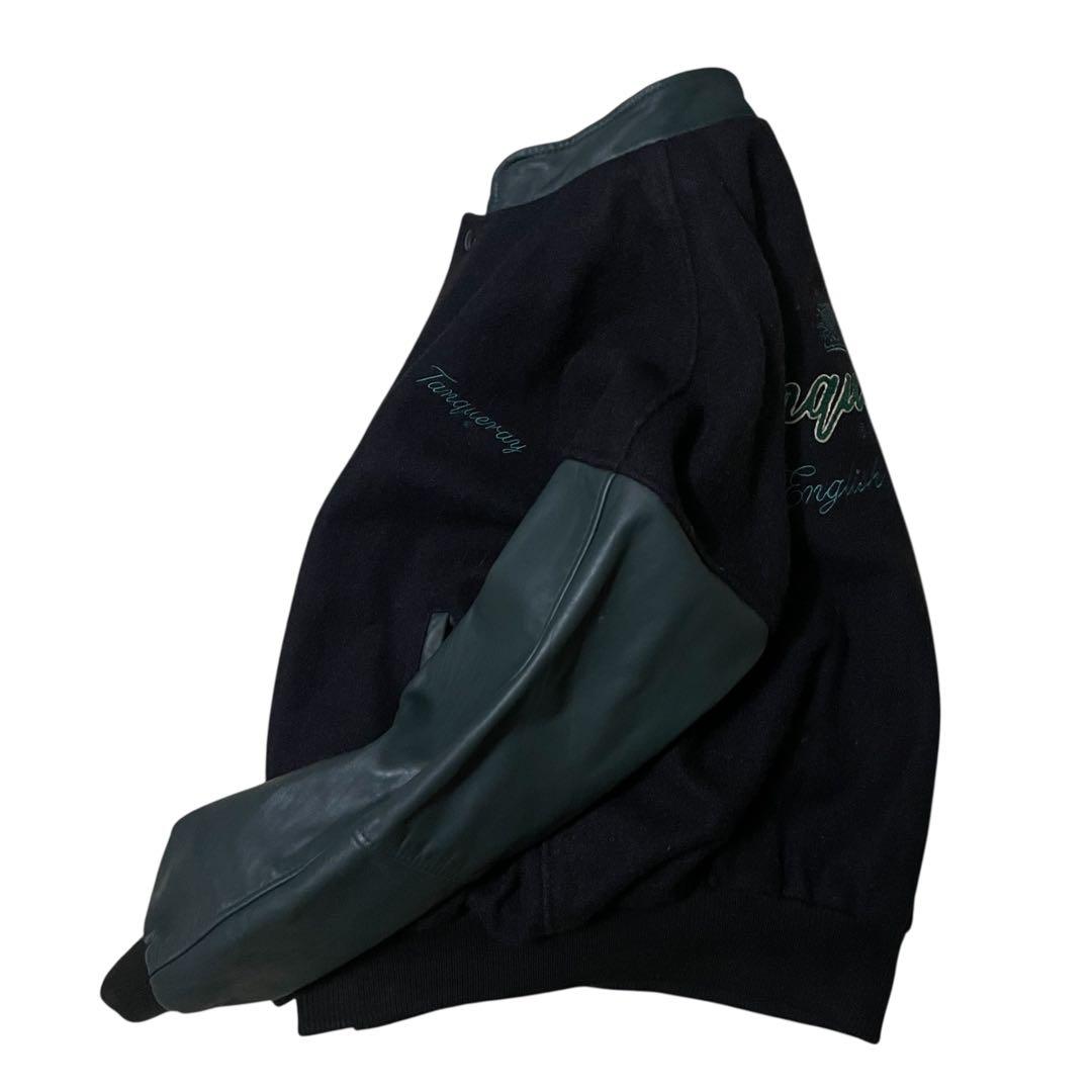 レザージャケット刺繍スタジャンブラックレザー袖ウール企業ヴィンテージ