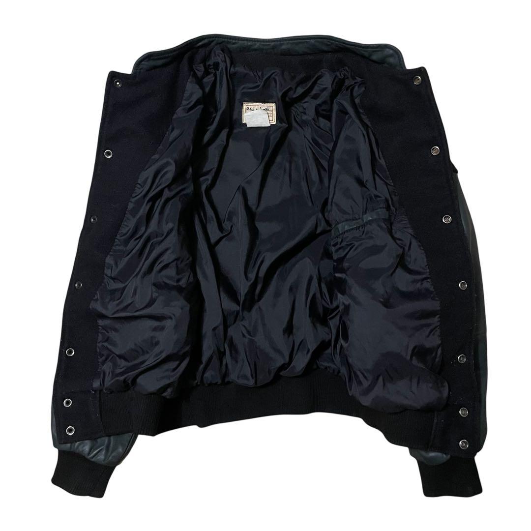 レザージャケット刺繍スタジャンブラックレザー袖ウール企業ヴィンテージ