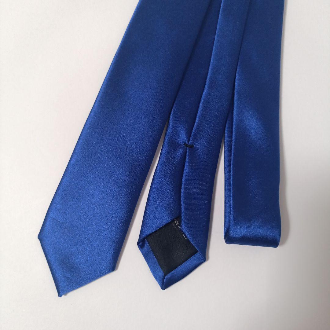 グッチ ソリッドタイ ナロータイ ネクタイ ブルー Italy製 美品
