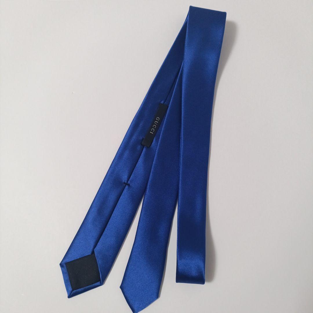グッチ ソリッドタイ ナロータイ ネクタイ ブルー Italy製 美品