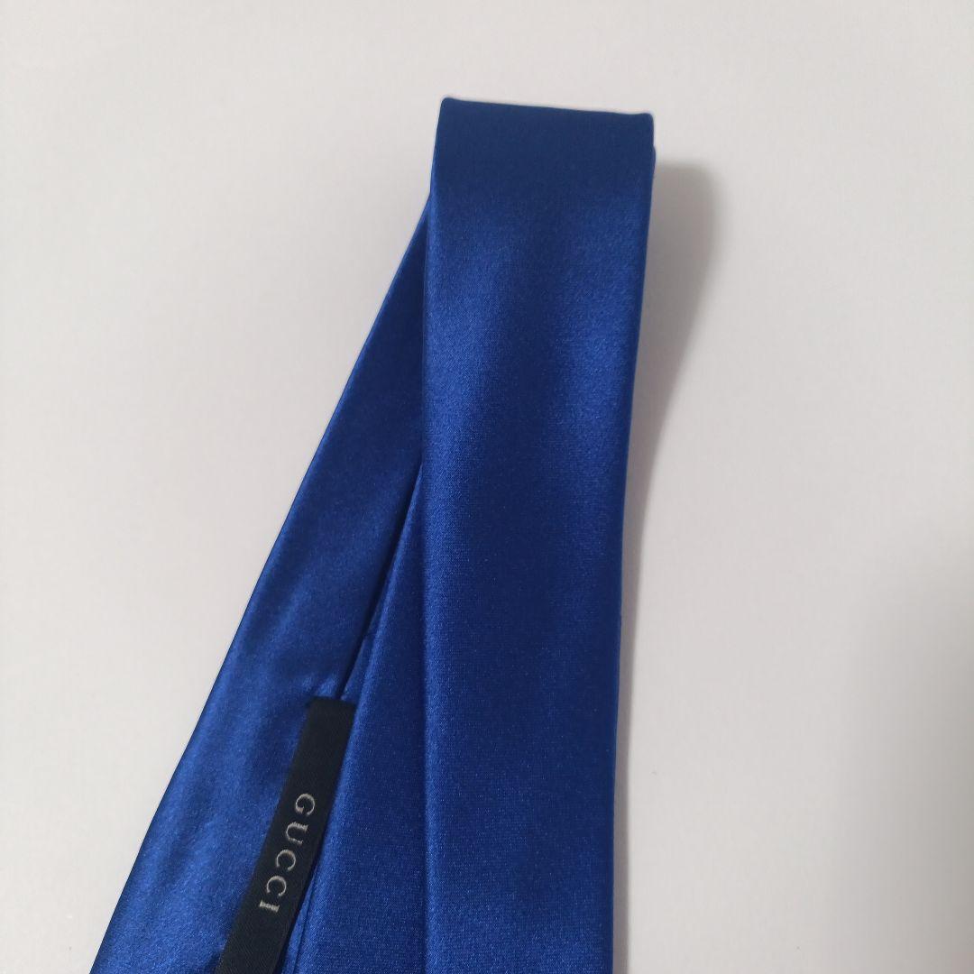 グッチ ソリッドタイ ナロータイ ネクタイ ブルー Italy製 美品